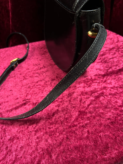 Vintage Black Leather Crossbody Bag - Bally Italy Saddle Purse