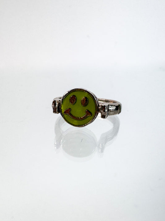 Vintage Ring - 1990s Smiley / Sad Face - Green Fidget Ring