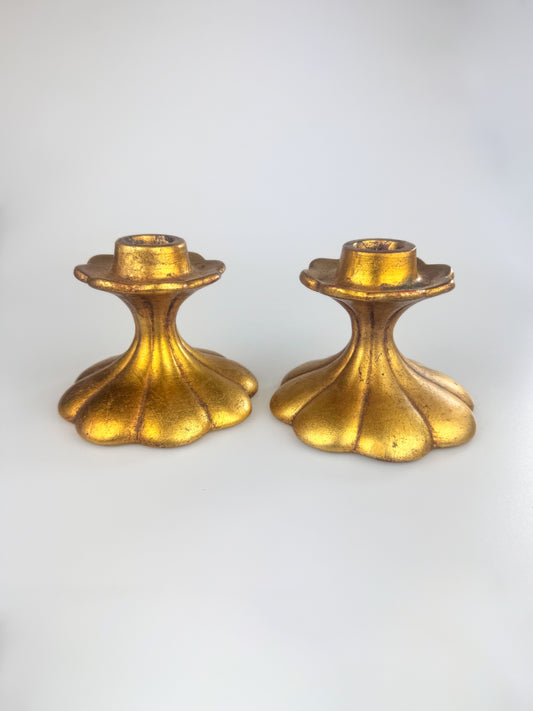 Vintage Gold Finish Candlestick Holders by Anthony Freeman McFarlin Pottery - Made in USA