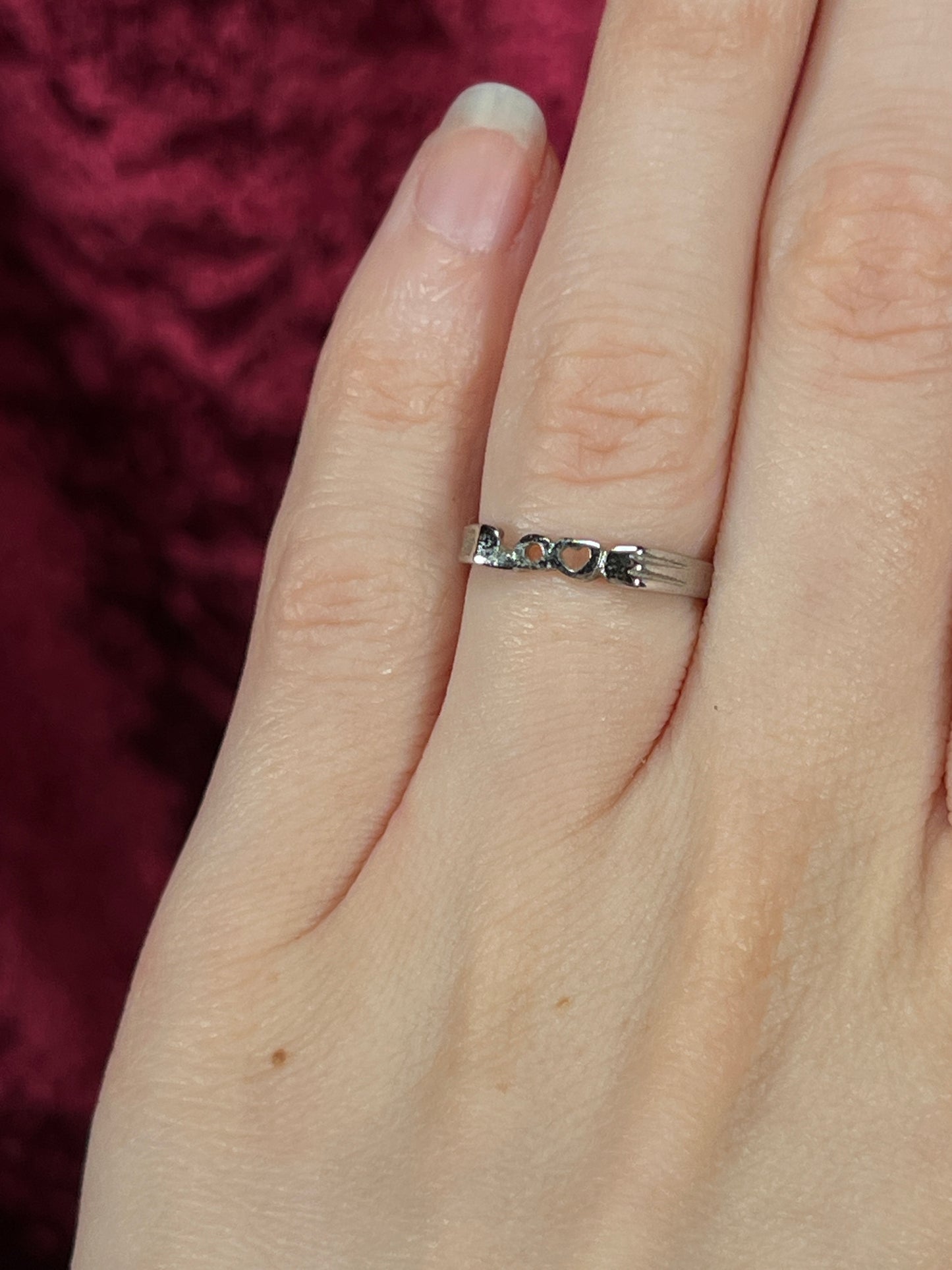 Vintage Sterling Silver LOVE Ring - Heart and Arrow Simple Band - Size 5.25
