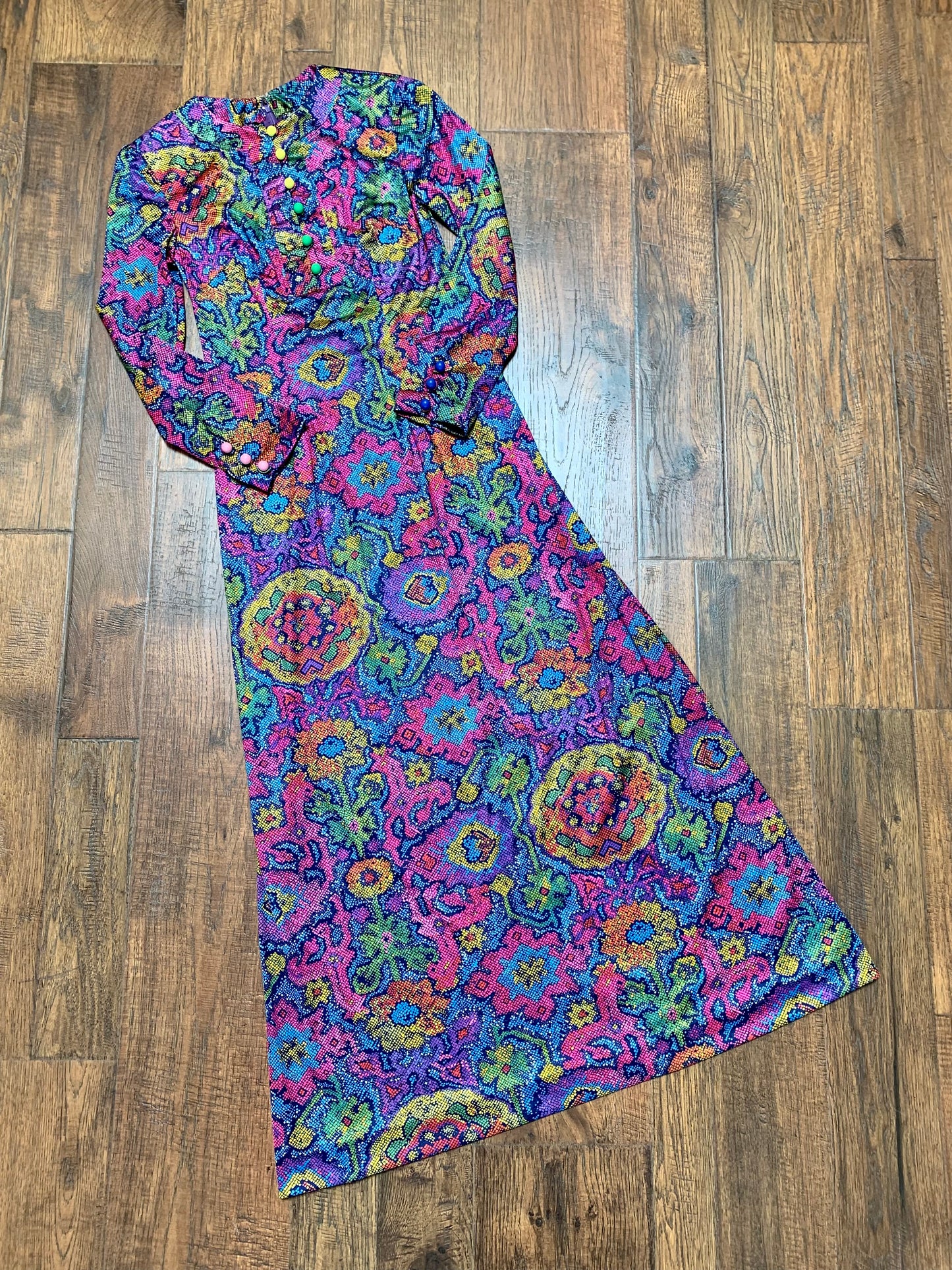 Retro Handmade Trippy Floral Snakeskin Long Shift Dress