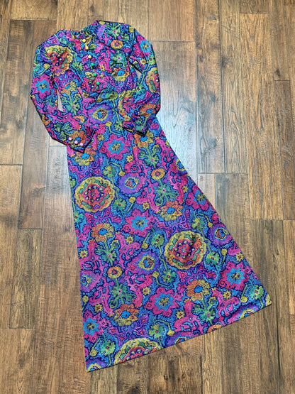 Retro Handmade Trippy Floral Snakeskin Long Shift Dress