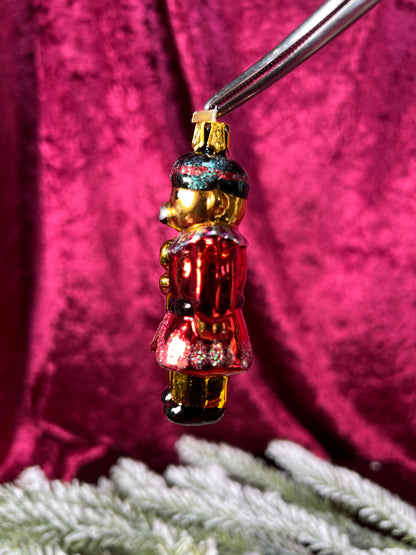 Vintage Christmas - Handblown Glass Ornament - Miniature Nutcracker Bear