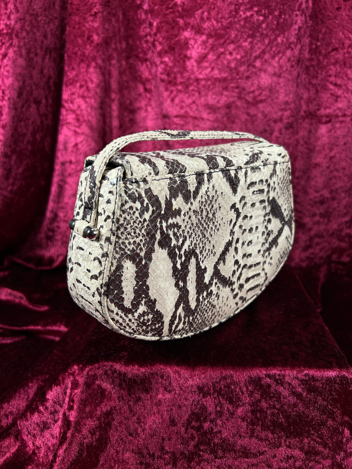 Vintage Susan Gail Snakeskin Crossbody Bag - Cream Brown Mini Saddle Purse