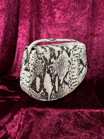 Vintage Susan Gail Snakeskin Crossbody Bag - Cream Brown Mini Saddle Purse