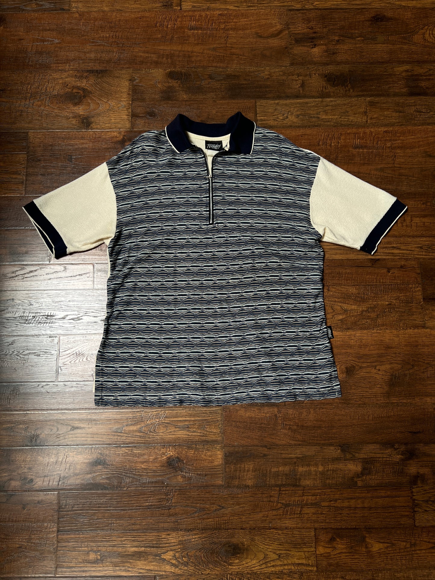 Vintage Pernicci Cotton Polo Shirt – Textured Wave Knit Half Zip – Size X-Large