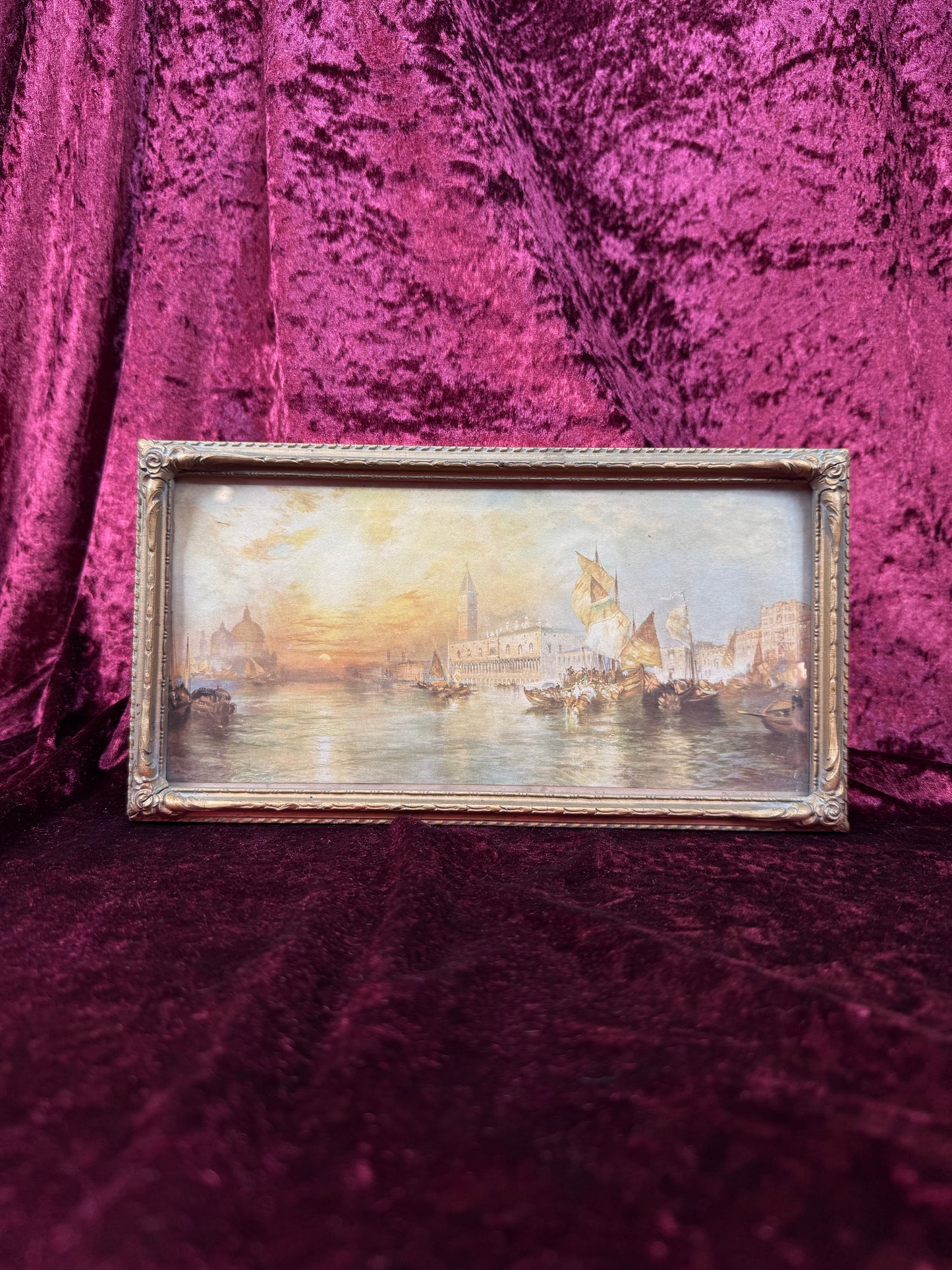 Antique Framed Chromolithograph Wall Art - Sunset On The Grand Canal, Venice by Thomas Moran - 1906 by J.W. Crane