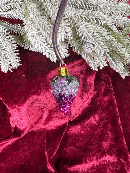 Vintage Christmas - Handblown Glass Ornament - Purple Grape Cluster with Glitter