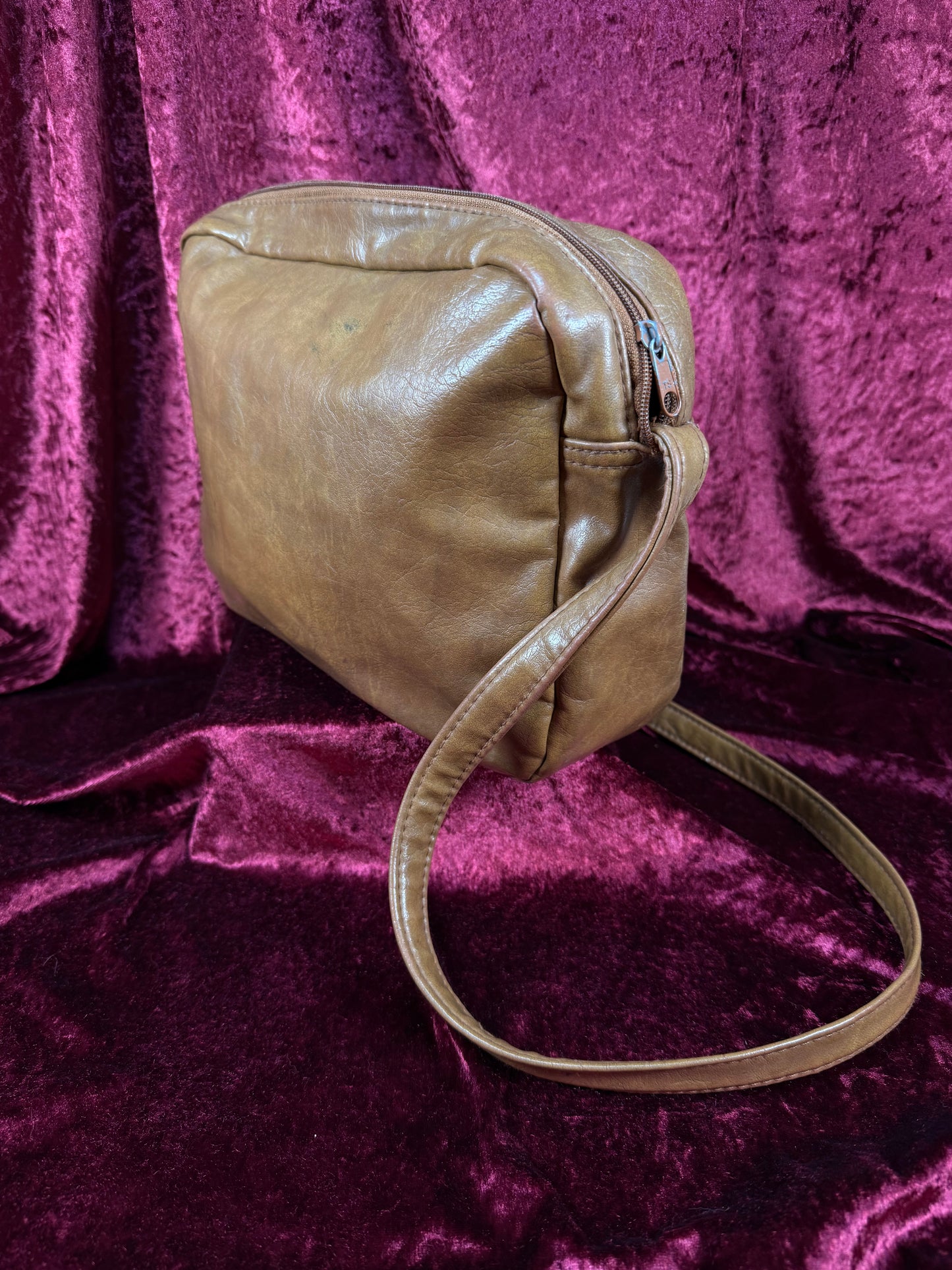 Vintage Accessories - Faux Leather Crossbody Purse - Dark Tan - Mitzi