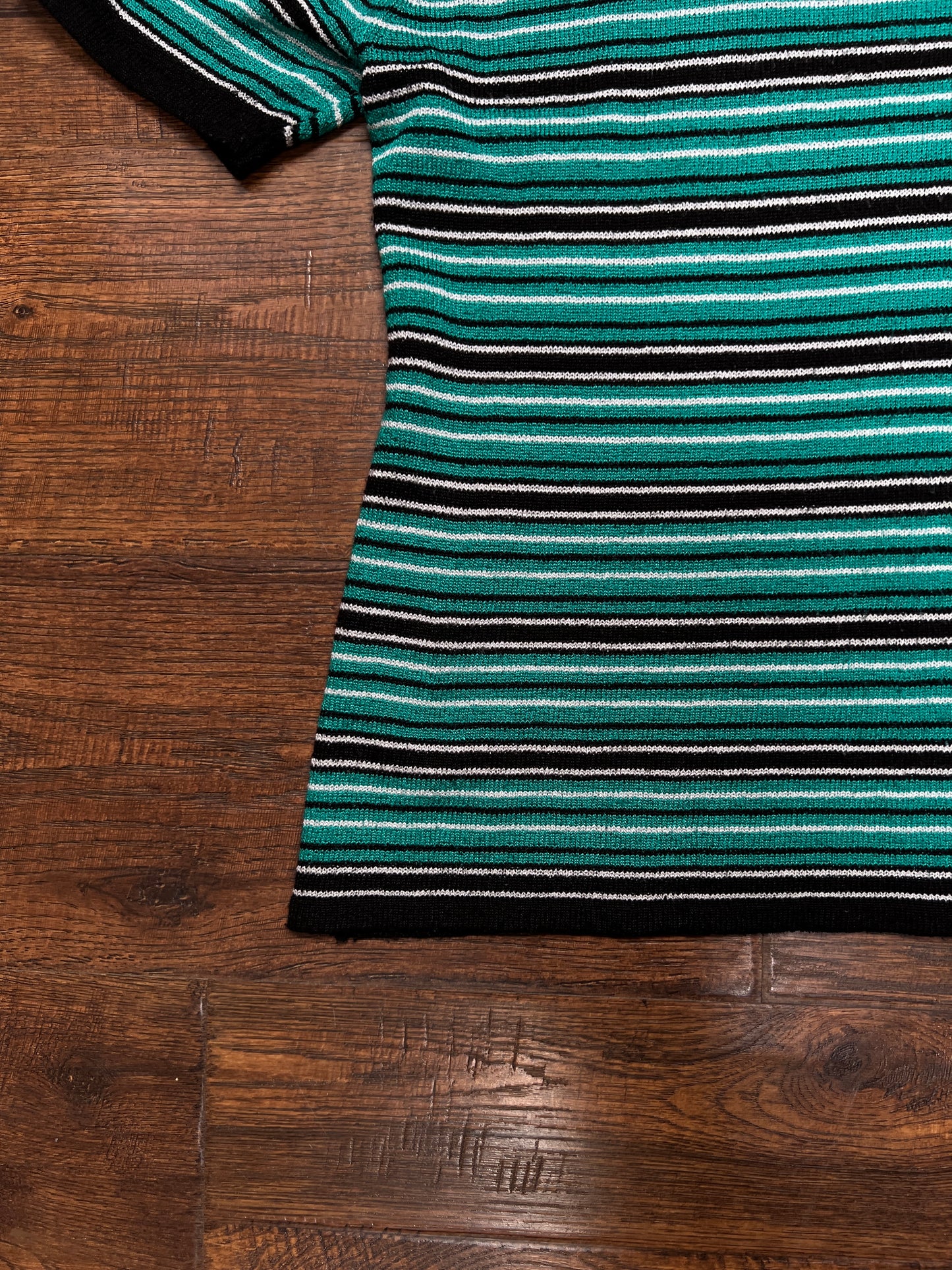 Vintage Sag Harbor Knit Top – Striped Turquoise and Black - Medium