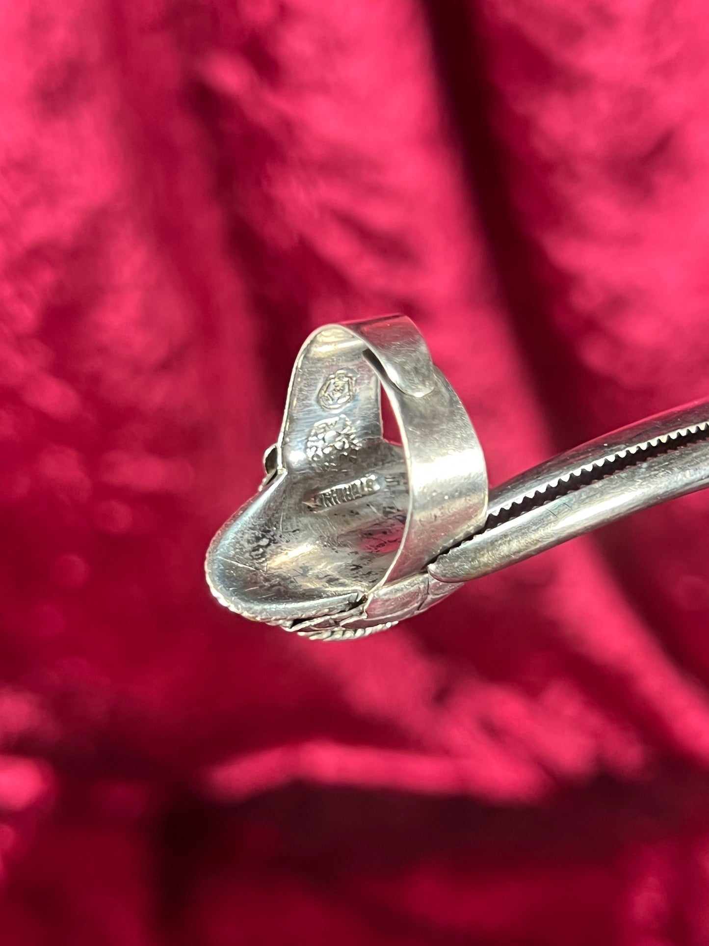 Vintage Jewelry - Adjustable Poison Ring - Sterling Silver - Green Center Stone - Taxco