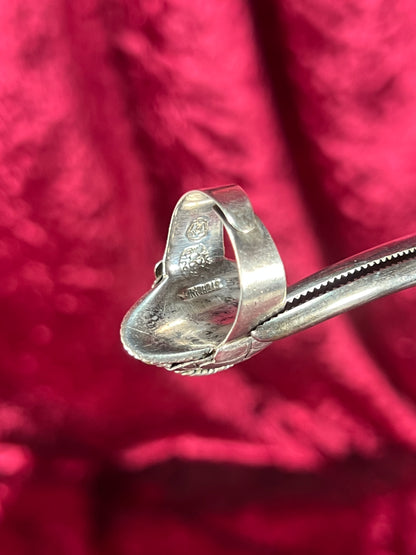 Vintage Jewelry - Adjustable Poison Ring - Sterling Silver - Green Center Stone - Taxco