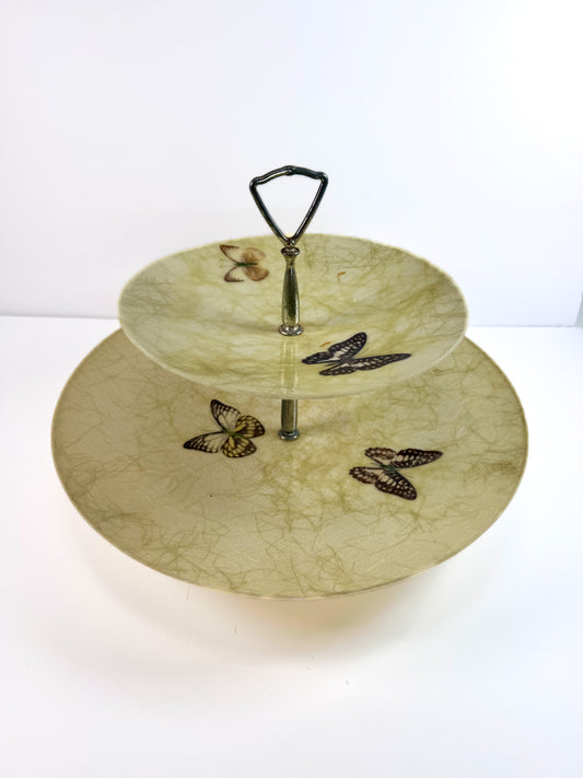 Vintage Kitchen - Butterfly Spaghetti Fiberglass 2-Tier Serving Tray - 1960s