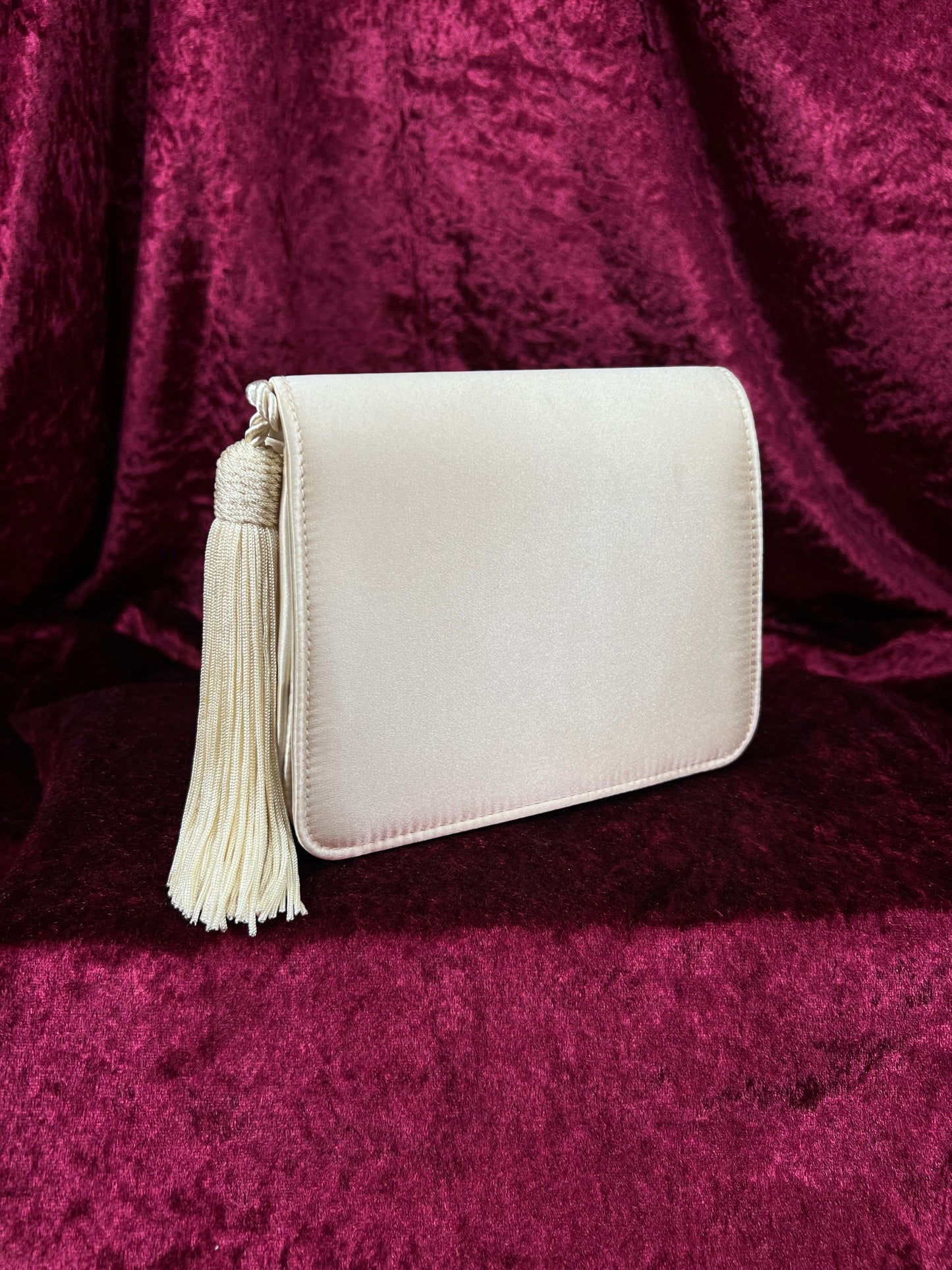 Vintage 100% Silk Evening Bag - Ivory Tassel Rope Crossbody Mini Purse