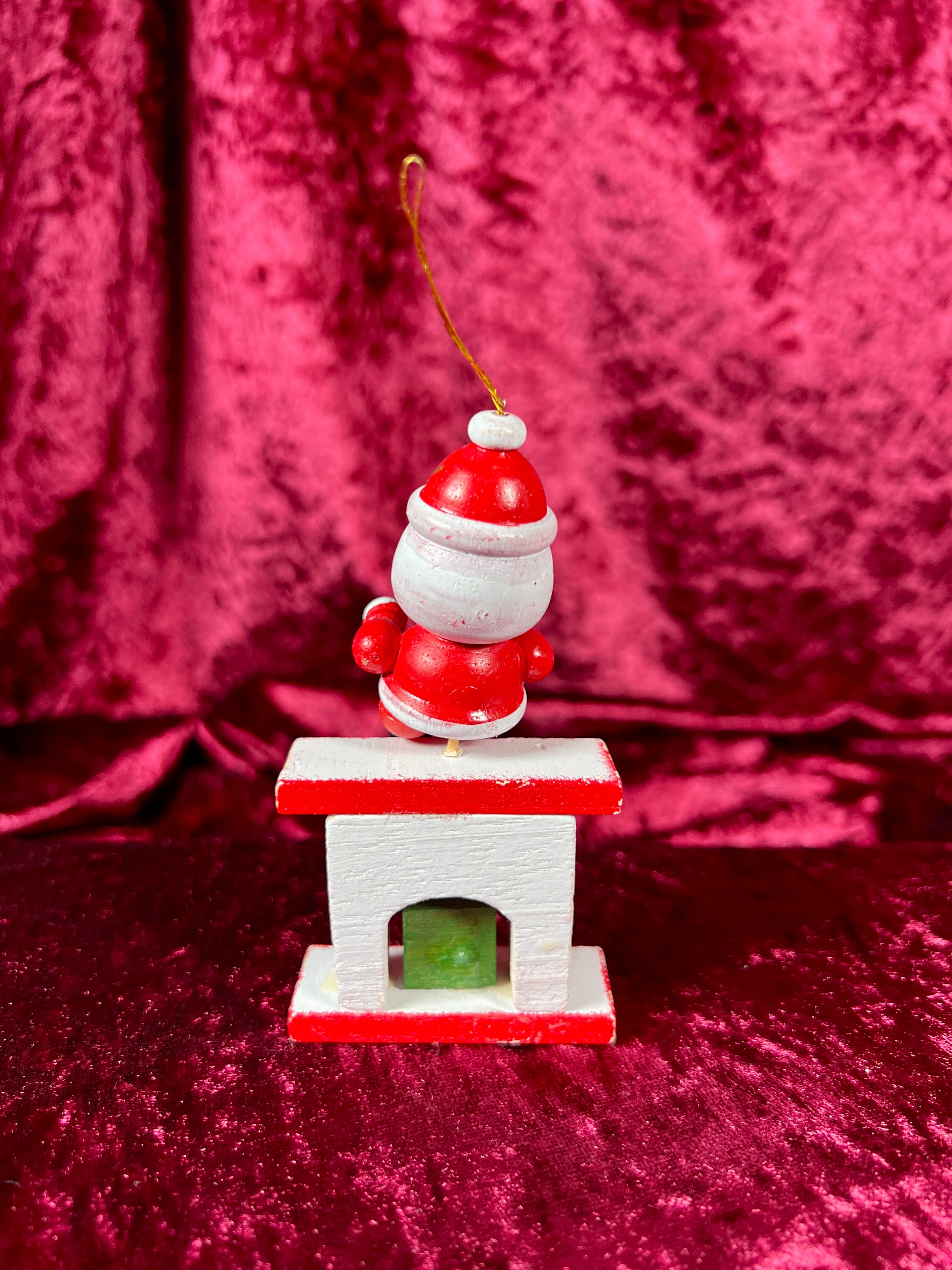 Vintage Christmas - Hand Painted Wood Ornament - Santa Claus