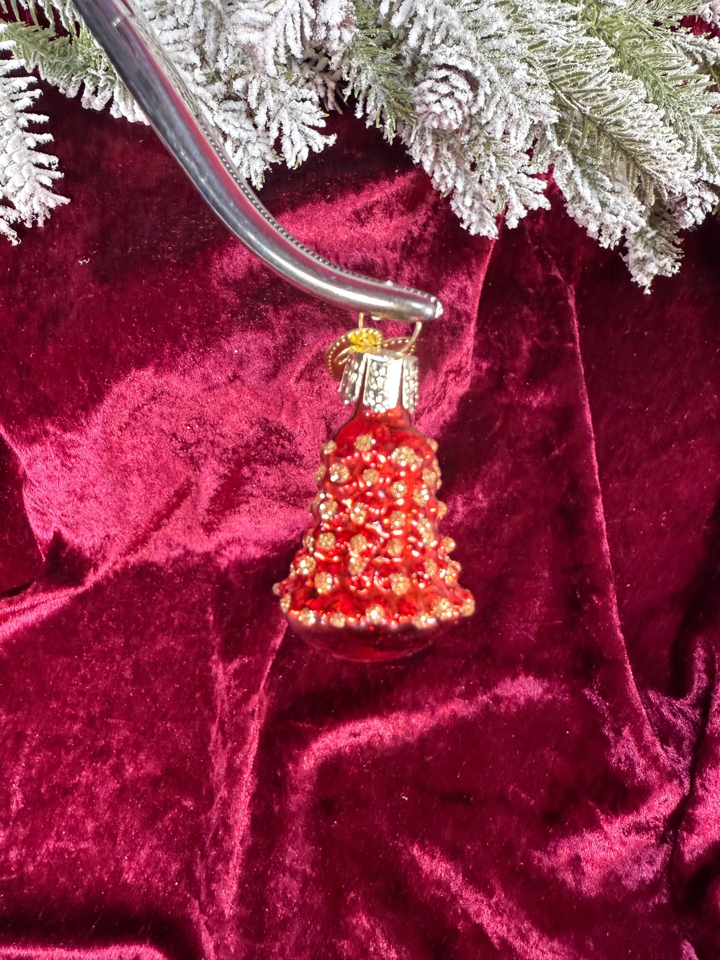 Vintage Christmas - Handblown Glass Ornament - Red Pinecone with Gold Glitter - Old World Christmas / QVC