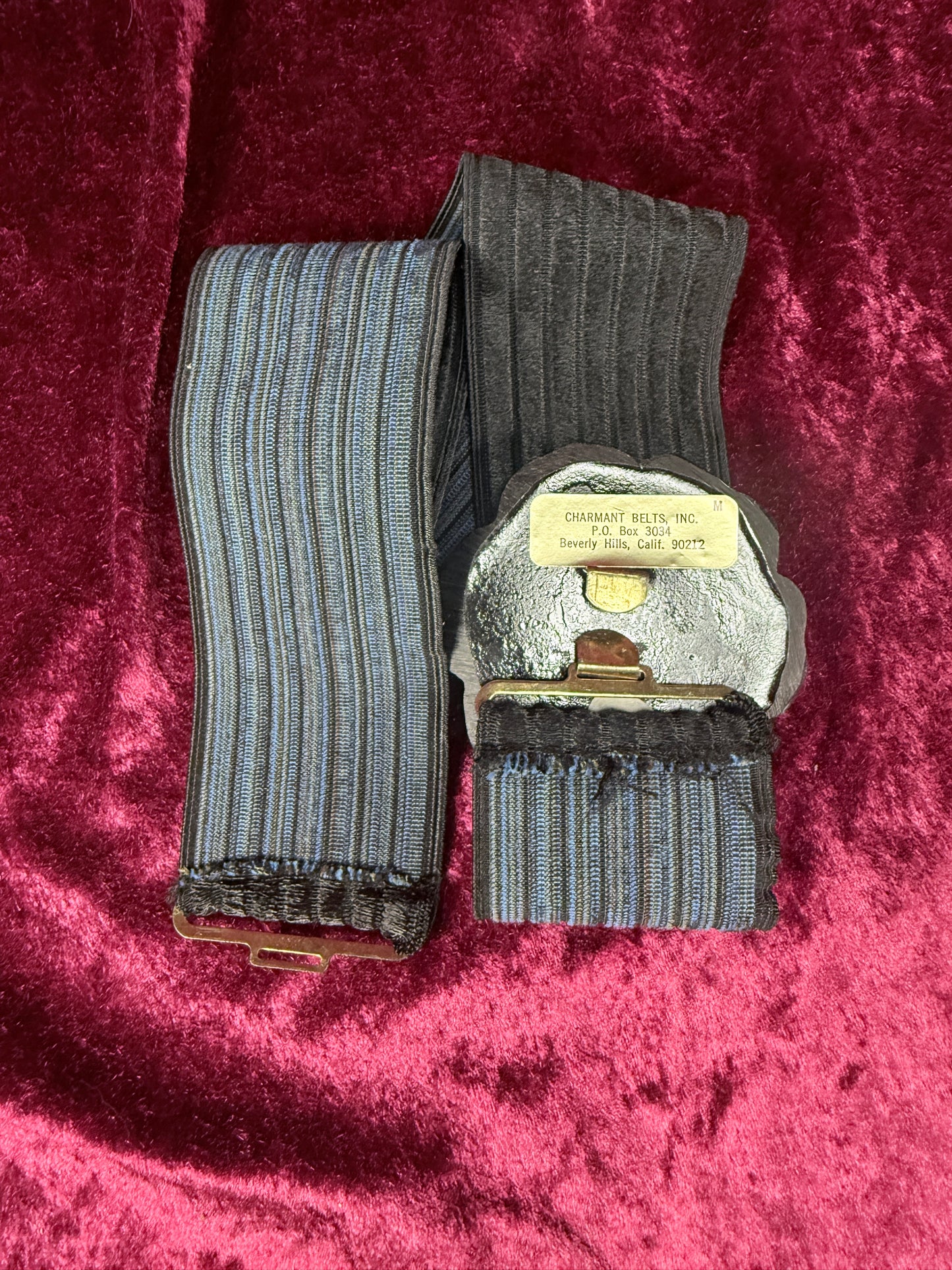 Vintage Elastic Waist Belt - Black Rose Statement Buckle - Charmant Belts California