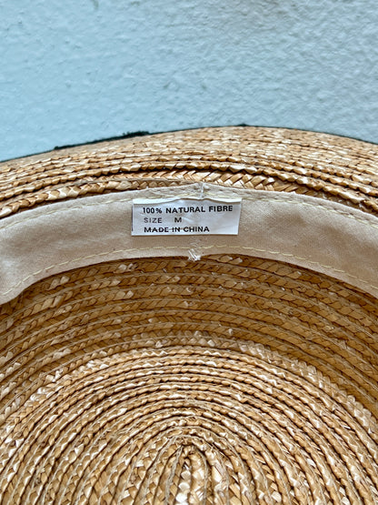 Vintage Accessories - Straw Sun Hat - Black Bow - Medium