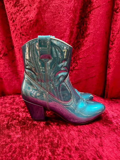 Vintage Style Shoes - Heeled Cowboy Boots - Electric Blue - Size 5 - But Another Innocent Tale (BAIT)