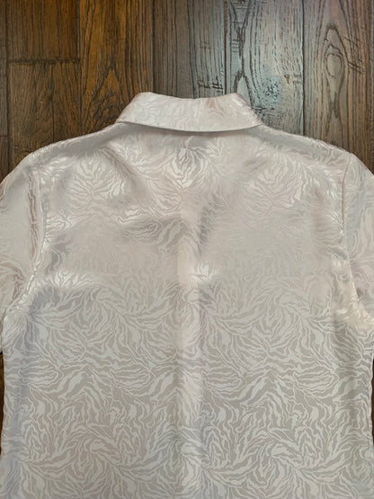 Vintage Clothing - Button Up Blouse - Silver & White Jacquard Tiger Stripes - Worthington - Medium