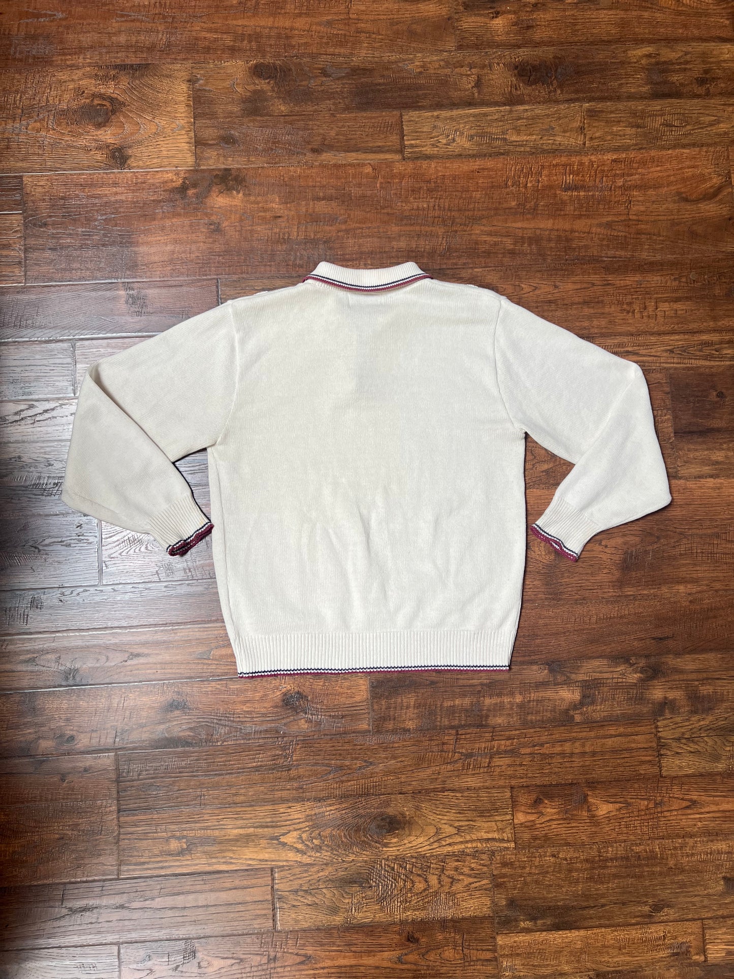Vintage Clothing - Long Sleeve Knit Polo - Golf Scene - Cream - Isle Of Cotton - Medium