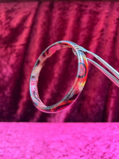 Vintage Jewelry - Bangle Bracelet Set - Y2K Silver Glitter Lucite - Polka Dot and Maroon Swirls