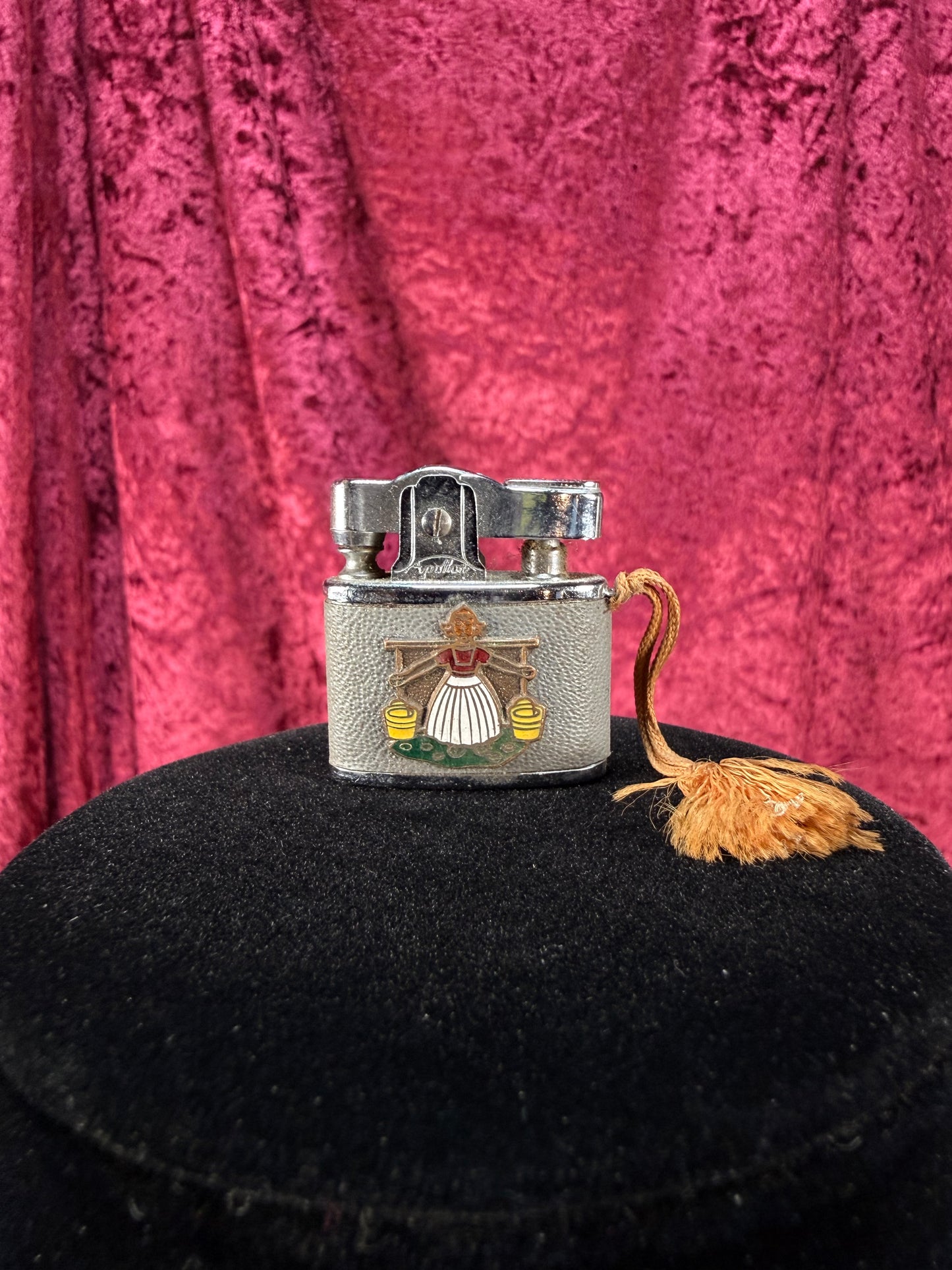 Vintage Metal Pocket Lighter – Dutch Girl Figural Tassel Charm