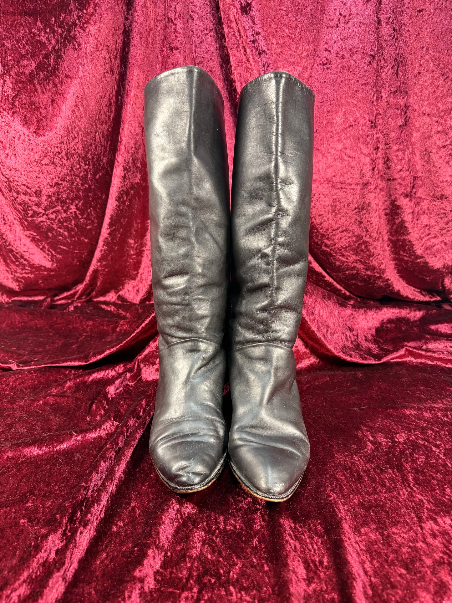 Vintage Shoes - Black Italian Knee High Leather Boots - Made in Italy - Size 7.5