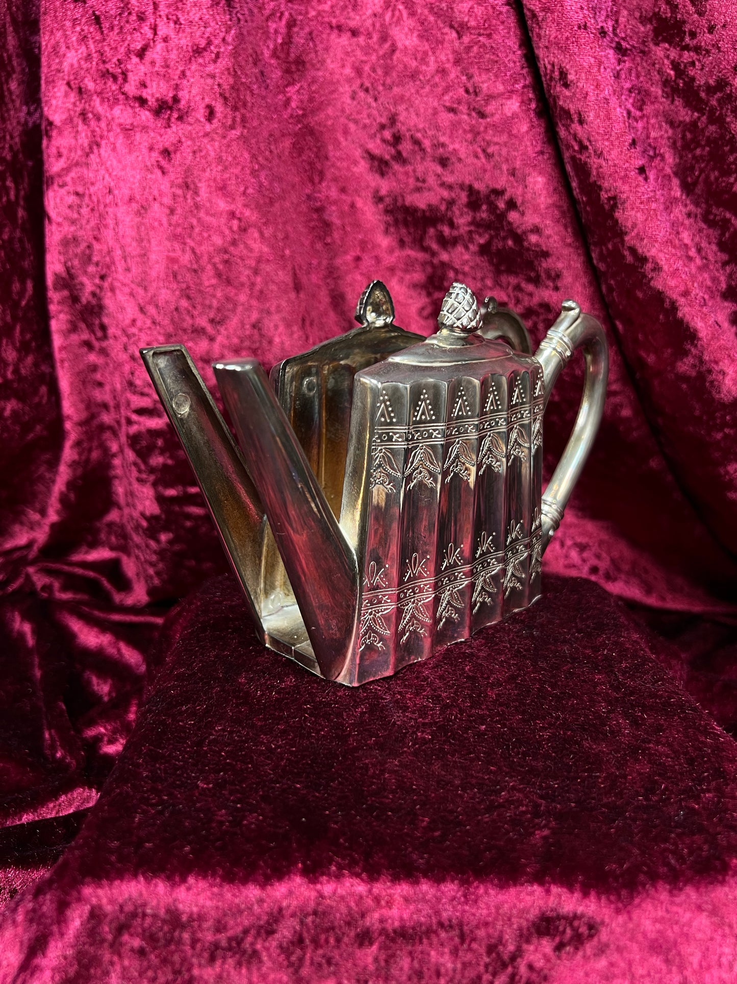 Vintage Plate Napkin / Letter Holder - Silver Teapot - Godinger Silver Co 1993