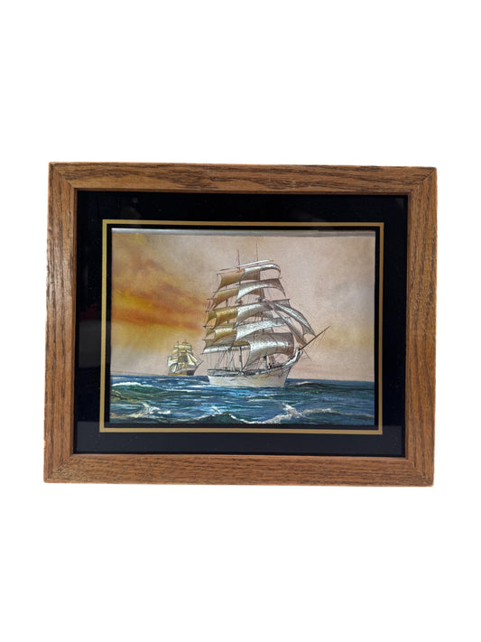 Vintage Wall Art - Mid Century Sailing Ships Iridescent Framed Print