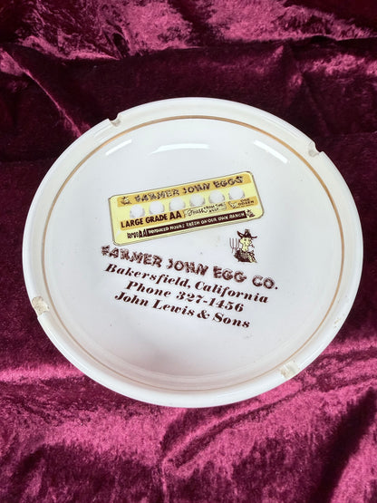 Vintage Ceramic Advertising Ashtray - Farmer John Egg Company Bakersfield California