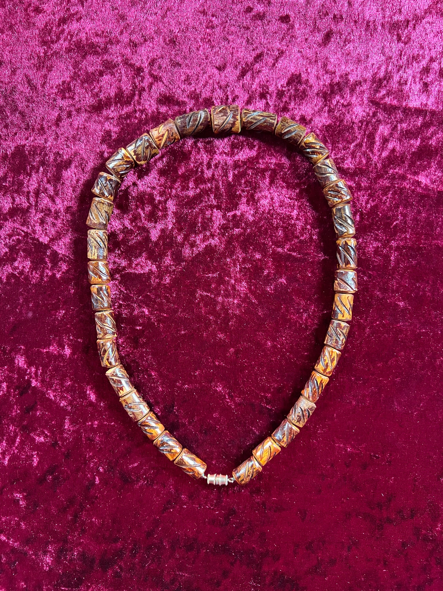 Vintage Jewelry - Necklace - Carved Wood Beads - 19.5"