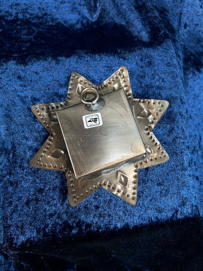 Vintage Mexican Metal Shrine – Our Lady of Guadalupe Star Shadow Box