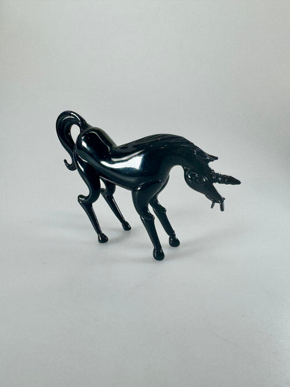 Black Murano Hand Blown Glass Unicorn Figure