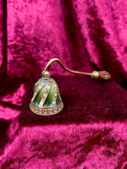 Vintage Brass Enamel Candle Snuffer - Jeweled Green Victorian Revival