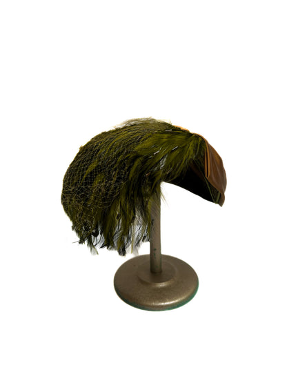 Vintage Accessories - Head Cover - 1950s Fascinator with Green Feathers - Sonni California