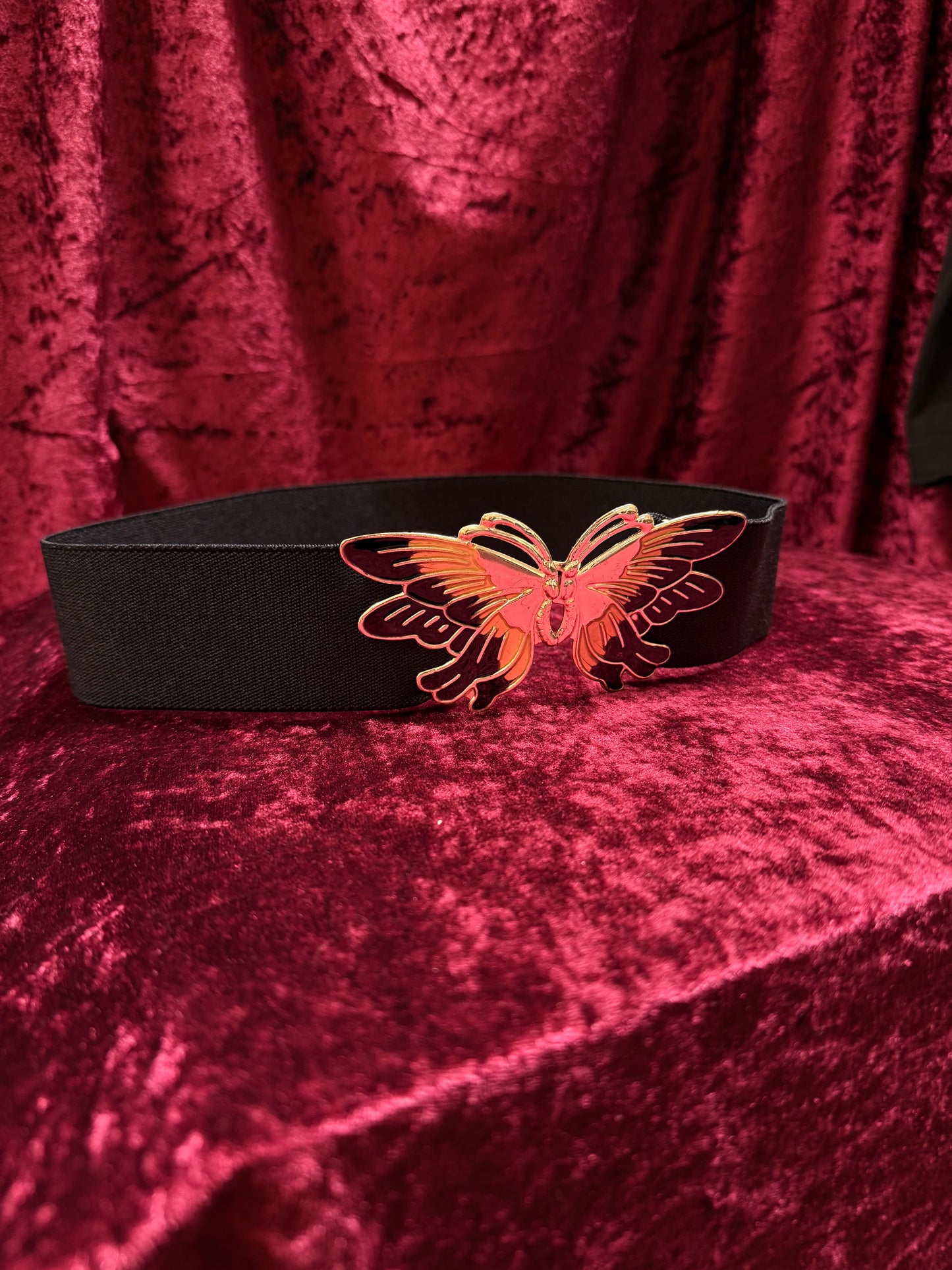 Vintage Accessories - 1980s Butterfly Clasp Elastic Waist Belt - Black