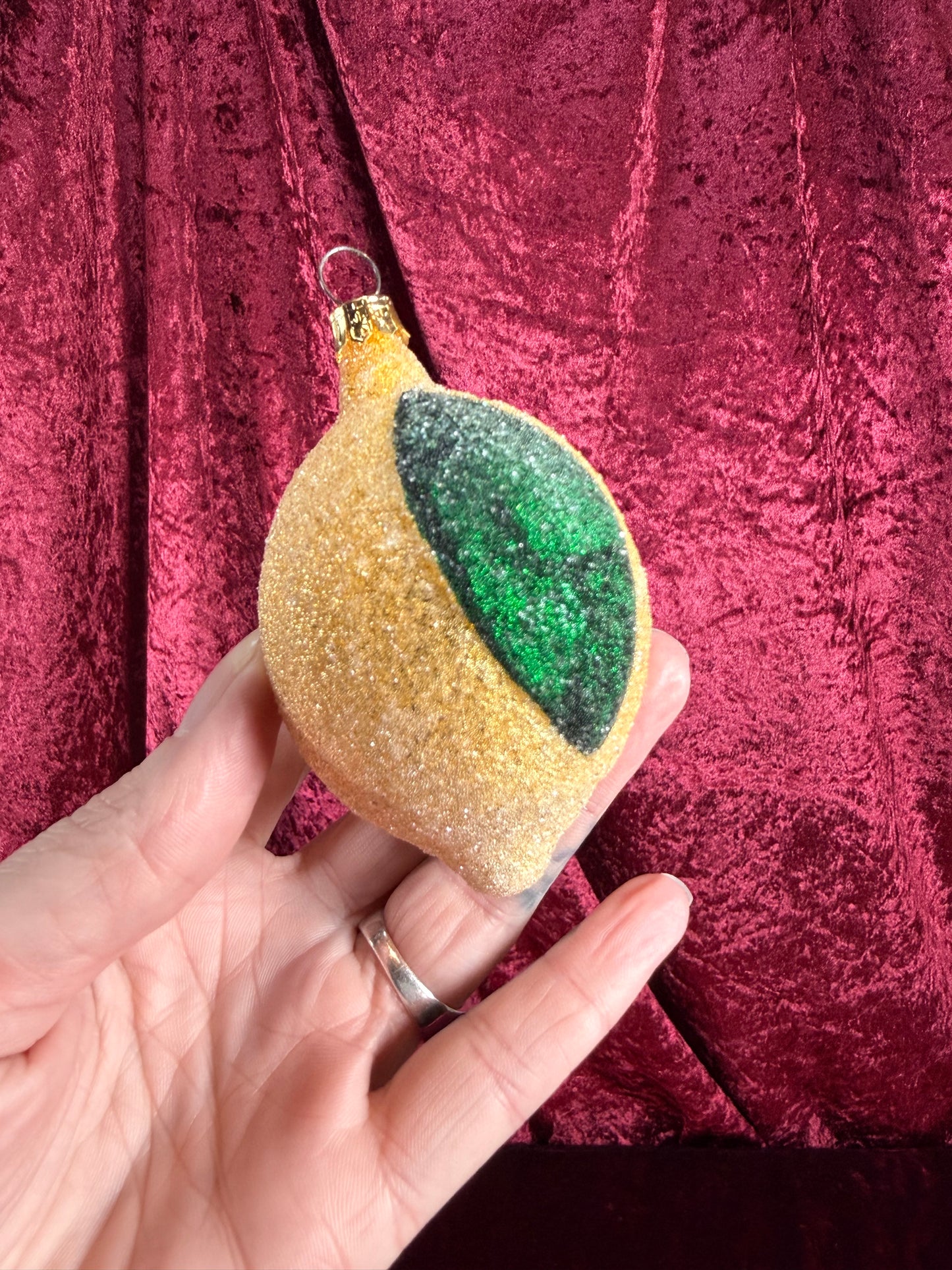 Vintage Christmas - Handblown Glass Ornament - Venetian Dew Lemon - Germany