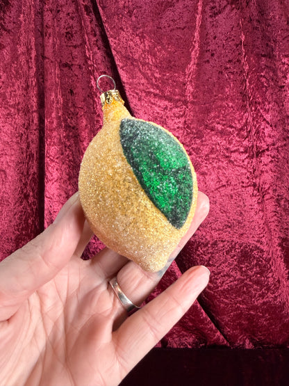 Vintage Christmas - Handblown Glass Ornament - Venetian Dew Lemon - Germany