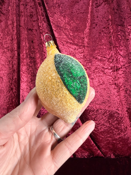 Vintage Christmas - Handblown Glass Ornament - Venetian Dew Lemon - Germany