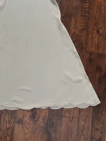 Vintage 1940s Bias Cut Slip Dress - Seafoam Green Lace Nightgown - Medium