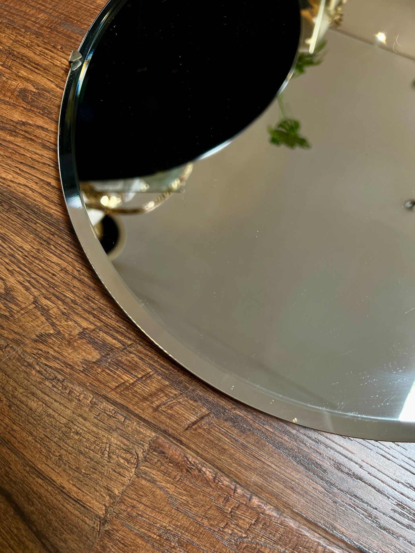 Vintage Round Frameless Beveled Glass Portal Mirror - 15.5"