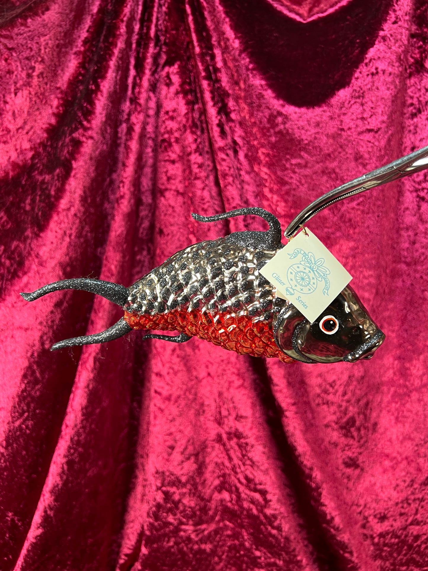 Vintage Christmas - Handblown Glass Ornament - Red and Black Koi Fish - Larry Fraga Designs