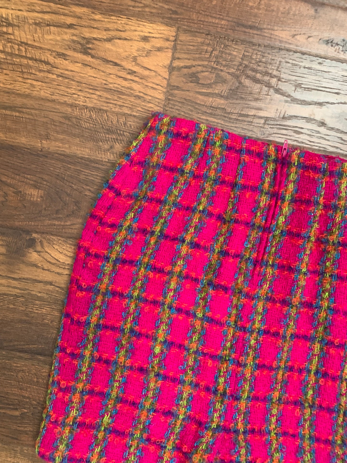 Vintage Saks Fifth Avenue Wool & Mohair Skirt - Hot Pink Plaid - Medium - Made In U.S.A