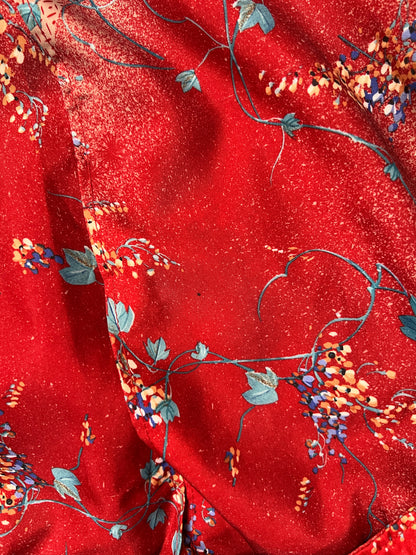 Vintage Clothing - Long Sleeve Fit and Flare Shirt Dress - Mid Century Floral Pattern on Red - Medium