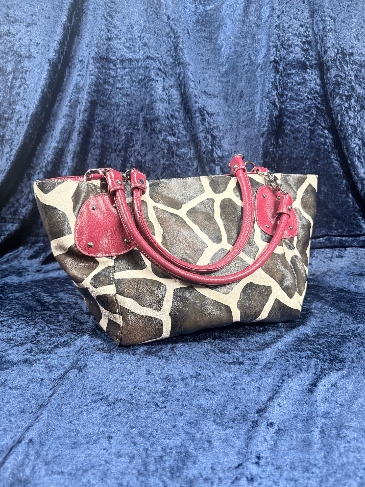 Vintage Y2K Animal Print Tote Bag – Giraffe Pattern Red Trim