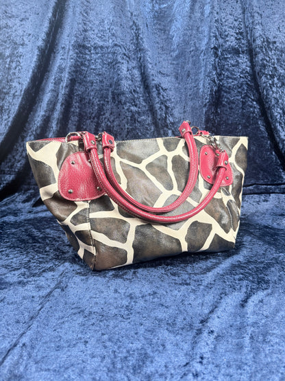 Vintage Y2K Animal Print Tote Bag – Giraffe Pattern Red Trim