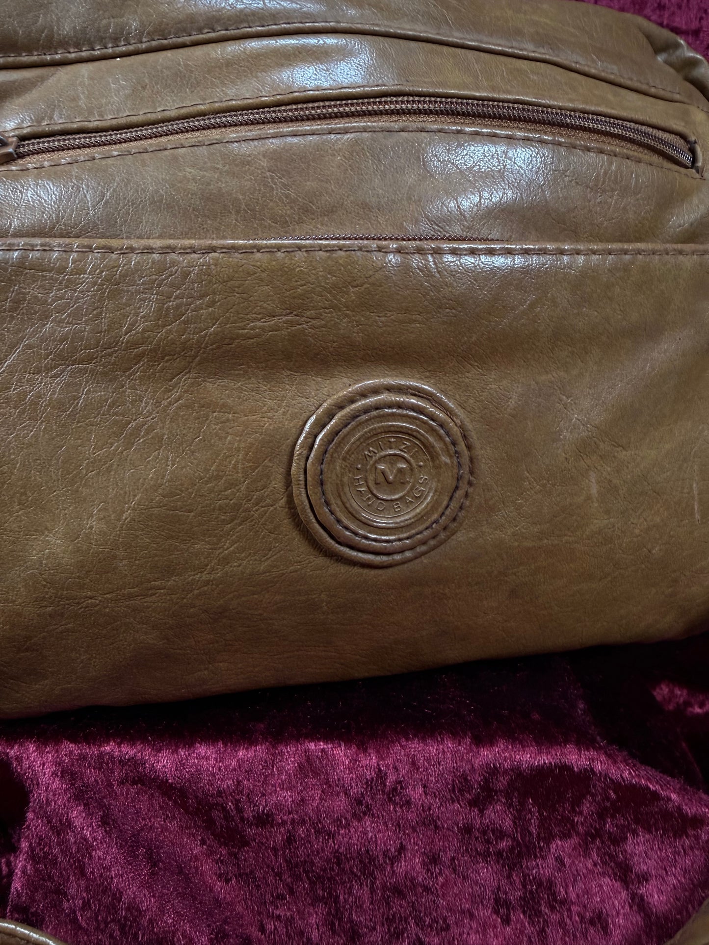 Vintage Accessories - Faux Leather Crossbody Purse - Dark Tan - Mitzi
