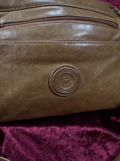 Vintage Accessories - Faux Leather Crossbody Purse - Dark Tan - Mitzi