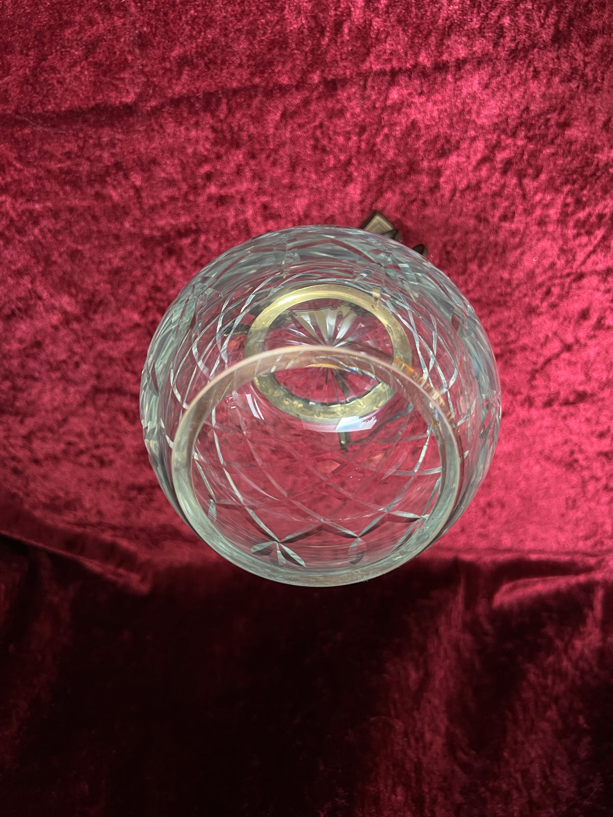 Vintage Cut Crystal Candle Holder - Rose Globe on Ornate Brass Pedestal Stand